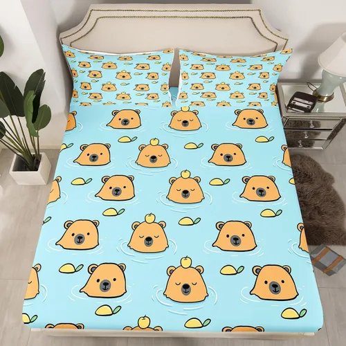 Miniatura 8 de jejeloiu Capybaras - Juego de sábanas de tamaño individual para amantes de los animales, para niños y niñas, lindas sábanas decorativas de Capybara
