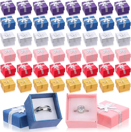 Miniatura 14 de Bucherry 72 cajas de anillos de 1.6 x 1.6 pulgadas, caja de joyería de cartón duro con lazo de cinta, pequeñas cajas de regalo para pequeñas Negro