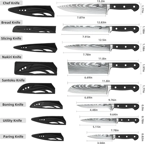 Miniatura 2 de Dfito Juego de cuchillos de chef con bolsa de rollo, juego de 9 cuchillos profesionales con afilador, juego de cuchillos de cocina de acero Negro
