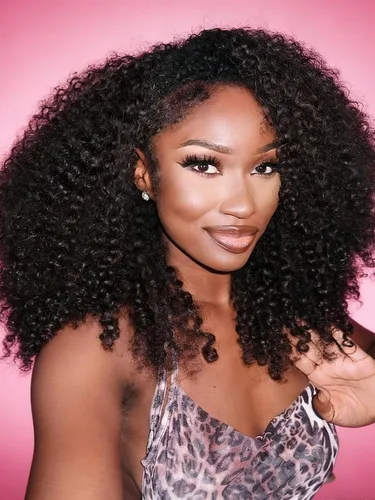 Miniatura 7 de Peluca de cabello humano rizado de 16 pulgadas para mujeres negras 3 en 1, sin costuras, con volteo por la mitad, sin pegamento, densidad 220