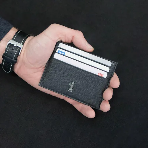 Miniatura 2 de BERLINER BAGS Funda de piel prémium para tarjetas, tarjetero con bloqueo RFID para hombres y mujeres, Negro -, Minimalista