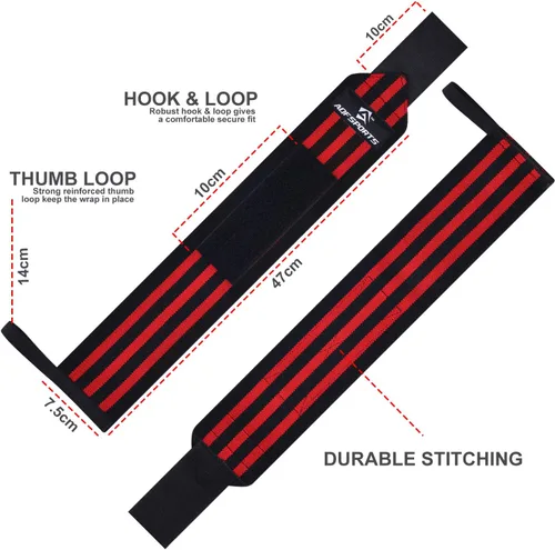 Miniatura 5 de AQF - Muñequeras para levantamiento de pesas - Aprobado por USPA e IPL, soporte de muñeca de 18 pulgadas para gimnasio con bucle para el pulgar