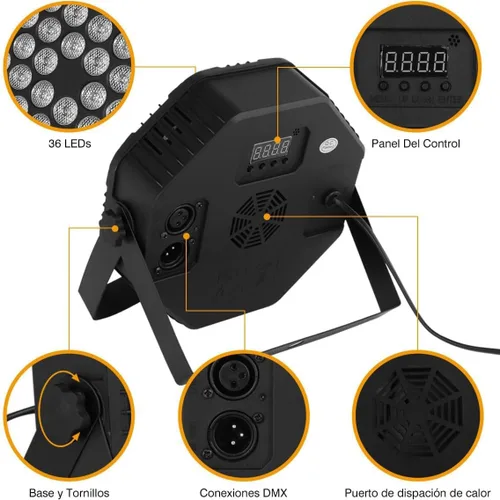 Miniatura 5 de 36 luces LED Par de luces DJ con cable RGB con control activado por sonido iluminación ascendente para bodas, fiestas, clubes, aparatos