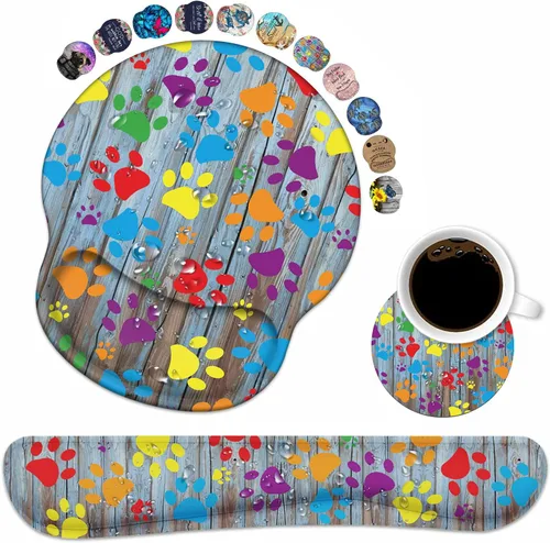 Miniatura 9 de Juego de reposamuñecas para teclado y alfombrilla para mouse con posavasos, base de poliuretano antideslizante, alfombrilla ergonómica para mouse