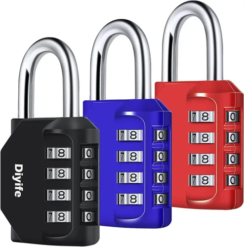 Diyife - Paquete de 3 candados combinados, 4 dígitos para exteriores, impermeable, cierre de combinación de metal y acero plateado, para valla,
