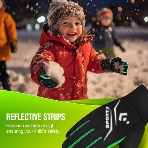 Miniatura 5 de Guantes de ciclismo cálidos de invierno para niños, guantes para pantalla táctil para clima frío para niños, montar en bicicleta y fútbol con agarre