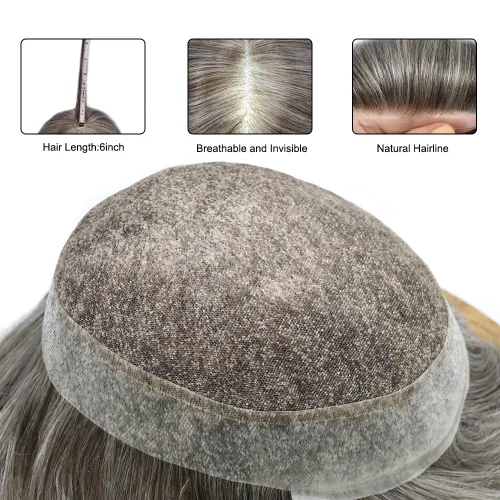 Miniatura 27 de Toupee para hombres Piezas de cabello humano real Encaje suizo para hombres Toupee unidades de cabello humano europeo para hombres Hairpieces