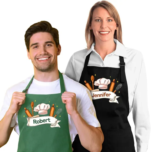 Miniatura 2 de Delantal de hornear personalizado unisex con nombre personalizado, delantal de panadería ajustable con 2 bolsillos, perfecto para el día