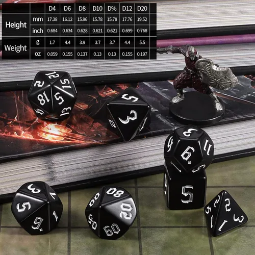 Miniatura 2 de CiaraQ DND - Juego de dados poliédricos con bolsa de dados para juegos de rol de Calabozos y Dragones RPG MTG (fuente negra y blanca)