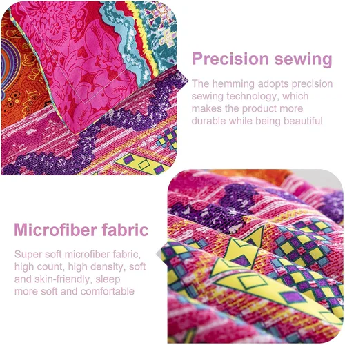 Miniatura 4 de WONGS BEDDING Juego de edredón bohemio tamaño Queen, juego de edredón alternativo bohemio reversible de microfibra ultrasuave, 3 piezas