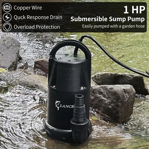 Miniatura 2 de LANCHEZ Bomba de sumidero de 1 HP 4700 GPH Bomba de agua sumergible termoplástica portátil bomba de alto flujo de eliminación de agua para piscina