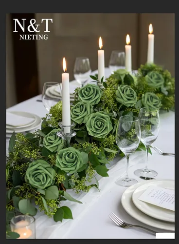 Miniatura 4 de N&T NIETING 25 unidades de flores artificiales, Rosas de espuma artificial de sensación real al tacto, decoración para boda, dama de honor, ramo