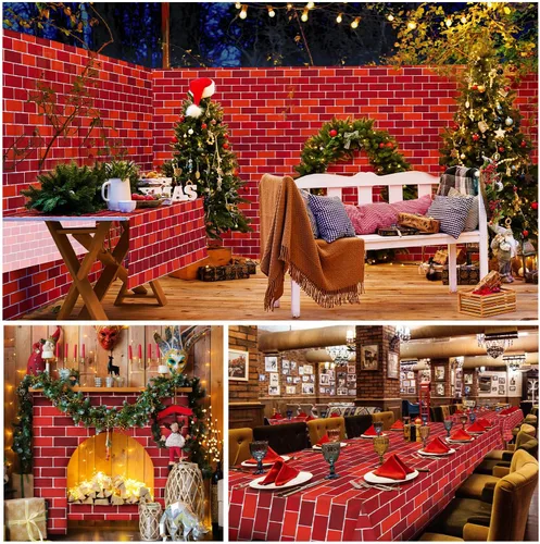 Miniatura 6 de Rollo de Mantel con Fondo de Pared de Ladrillo Rojo de 100 Pies x 54 Pulgadas con Cortador Deslizante, Fondo para Fotos, Estación de Envoltura