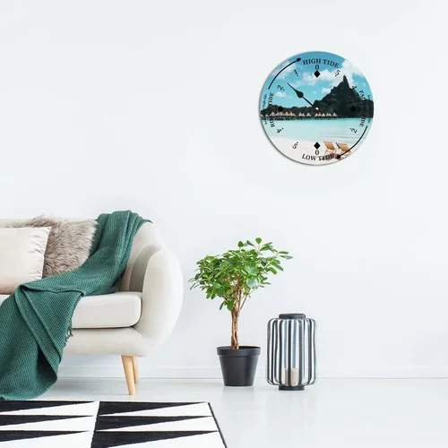 Miniatura 4 de Reloj de marea de madera con concha de caracola, hora del océano, marea alta costera, reloj de marea baja, movimiento de marea náutica de madera