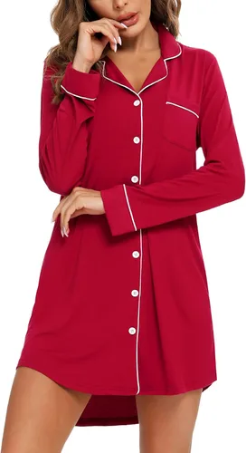 Miniatura 158 de Samring Camisón de pijama para mujer, manga corta/larga, con botones, camisón para dormir, camisón para novio, talla XXL
