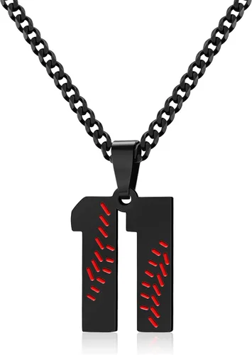 Miniatura 100 de Btysun Collares de béisbol de béisbol número 0-99 dijes de acero inoxidable para hombres, regalos de béisbol, papá, marido, regalo de Navidad