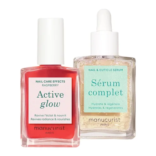 Manucurist Healthy Glow Duo - Active Glow Raspberry (rosa) Cuidado del esmalte de uñas reparador y suero completo de uñas y cutículas, esmalte