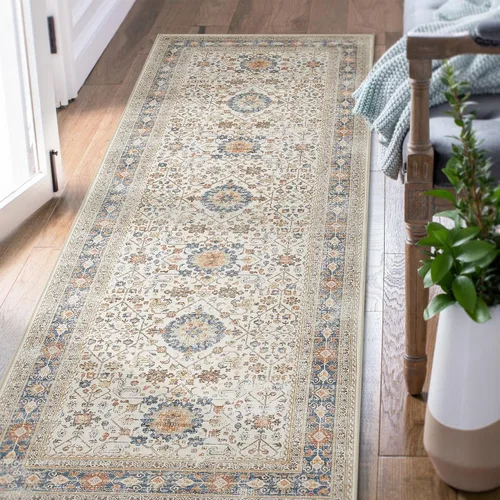 Miniatura 55 de jinchan Kalen - Alfombra de área lavable con diseño floral vintage, alfombra de entrada de medio círculo de 2 x 3, tapete de media luna de pelo