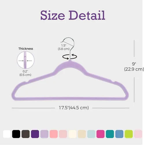 Miniatura 5 de HOUSE DAY Lt-Purple - Paquete de 60 perchas de terciopelo antideslizantes, perchas de fieltro resistentes para abrigos, perchas delgadas de alta