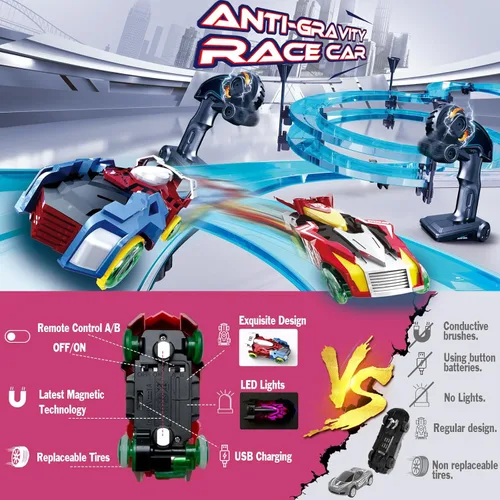 Miniatura 3 de Juegos de pistas de carreras de coches de ranura eléctrico a control remoto para niños, juego de carreras eléctrico recargable con controladores