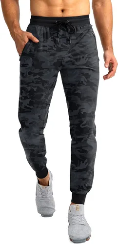Pudolla Pantalones deportivos ligeros para hombre, pantalones de entrenamiento para gimnasio y correr con bolsillos con cremallera para atletismo