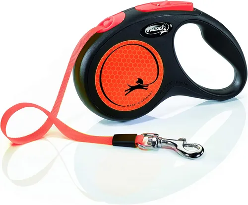 Flexi Cinta de neón naranja pequeña correa retráctil para perros de hasta 33.1 lbs/33 libras