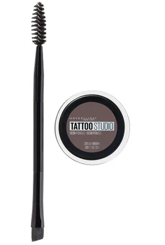 Maybelline TattooStudio Pomada para cejas de larga duración, ajustable, maquillaje para cejas, marrón ceniza, 1 unidad 378 CENIZA MARRÓN