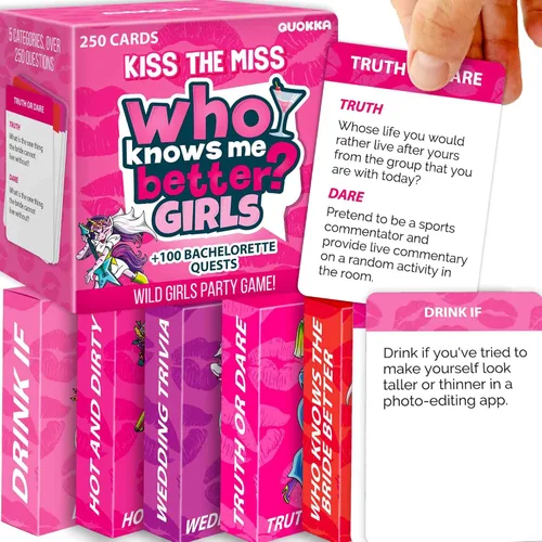 Miniatura 11 de QUOKKA Set de juegos de fiesta, colección Who Knows Me Better con 4 juegos en 1 caja, más de 2000 preguntas, juegos de cartas para adultos