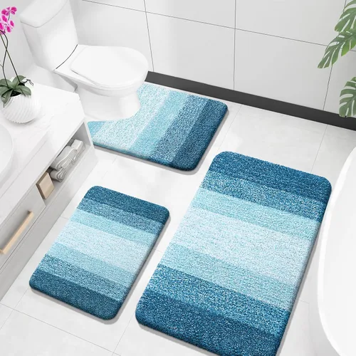 Miniatura 47 de OLANLY Juego de alfombras de baño de 3 piezas, alfombras de baño de microfibra suave y absorbente y alfombra de inodoro de contorno en forma de U