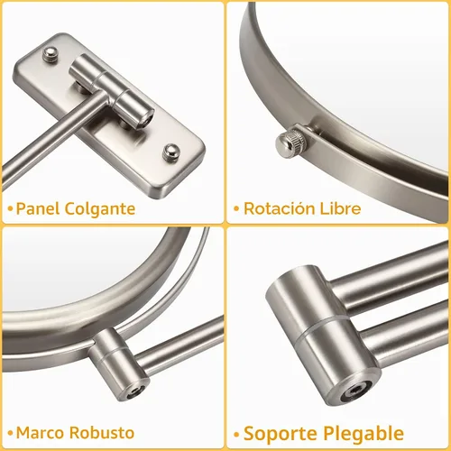 Miniatura 6 de Espejo de Maquillaje de Pared - Aumento 10x de 8'' de Doble Cara Giratorio Extensible Espejo de Baño con Acabado de Níquel 8 "10x Níquel-sin LED