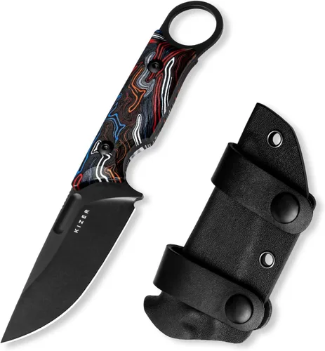Miniatura 10 de Cuchillo de hoja fija Kizer Cabox de 3.35 pulgadas de acero D2, cuchillo de caza con mango de micarta y funda, navaja de bolsillo 1048A1