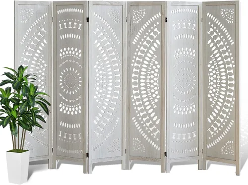 Miniatura 7 de Separador de pared de madera de 6 paneles de 6 pies, pantalla de división plegable, separador de pared independiente, decoración rústica bohemia