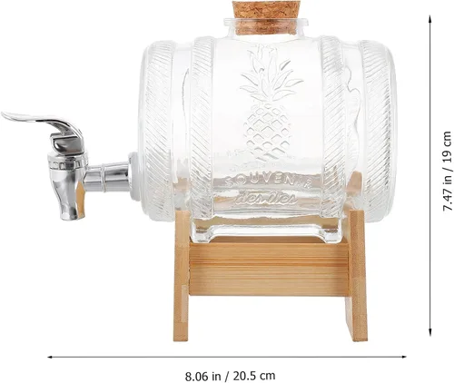 Miniatura 2 de Hemoton Dispensador de barril de vino de vidrio vintage con grifo y estante de bambú de 8.07 pulgadas para whisky ron bourbon servir en fiestas
