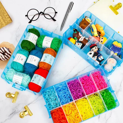 Miniatura 2 de INSCRAFT - Contenedor apilable de almacenamiento de 7 capas, 70 compartimentos ajustables (Azul) Contenedor apilable de almacenamiento, perfecto