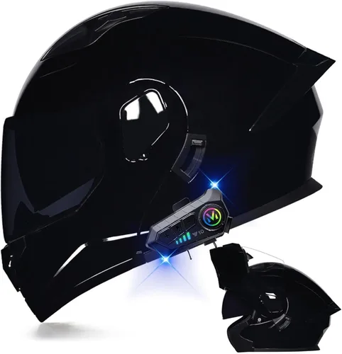 Miniatura 11 de Casco modular Bluetooth para motocicleta, aprobado por DOT, de cara completa, abatible, antivaho, doble visera, casco de motocicleta de calle, LENTE