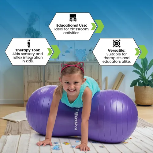 Miniatura 4 de Bintiva Kids Therapy Pelota de Cacahuete - Equipo de Sala Sensorial - Asiento Oscilante para Embarazo - Terapia Física, Yoga, Ejercicio azul