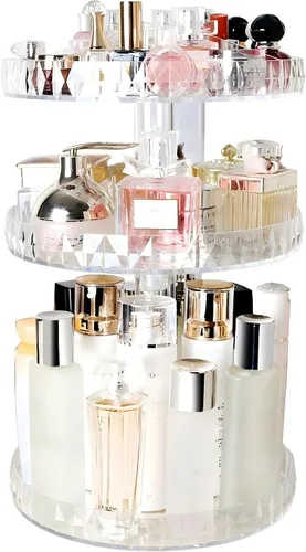 Organizador de perfumes, organizador de maquillaje giratorio de 360 grados, caja de almacenamiento de cosméticos de diamante, estante giratorio de