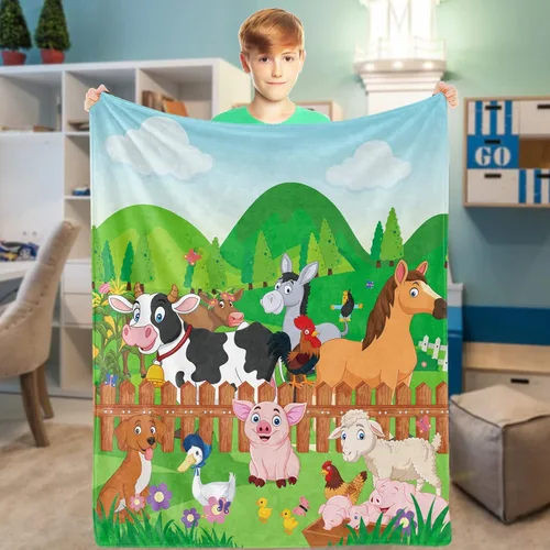 Miniatura 4 de Manta de animales de granja, bonita manta de animales de granja para niños, suave y acogedora manta de franela para perros de granja, cerdo