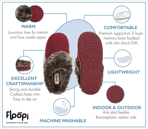 Miniatura 2 de Floopi Pantuflas de casa para mujer, con forro de piel azteca, pantuflas acogedoras de espuma viscoelástica con suela antideslizante para interiores