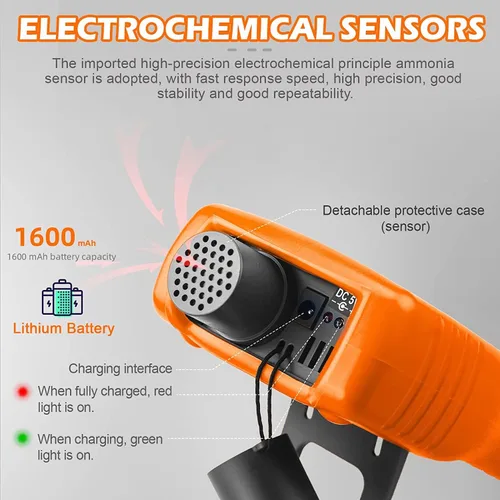 Miniatura 5 de Detector de gas de amoníaco, monitor NH3 de 0 ~ 100 PPM, detector de gas WapoRich NH3, medidor digital de amoníaco con alarma, temperatura (℉/℃)