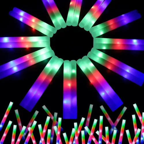 wellent 68 varillas de espuma LED a granel, suministros de fiesta que brillan en la oscuridad con 3 modos de parpadeo colorido, recuerdos de fiesta