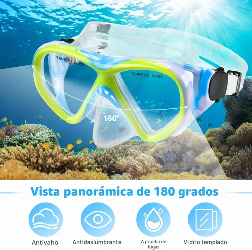 Miniatura 3 de Conjunto de esnórquel para niños con tubo de tapa seca, equipo de esnórquel para niños, jóvenes, niños y niñas junior de 5 a 15 años, máscara de Azul