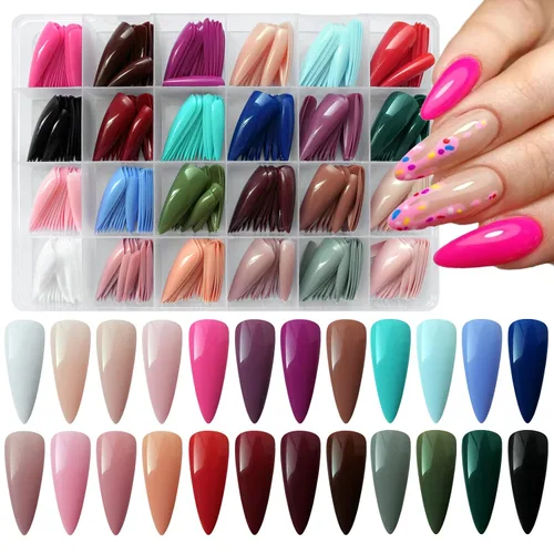 Miniatura 11 de AddFavor 576 uñas postizas a presión de almendra, uñas postizas medianas de cobertura completa, uñas cortas de aguja a presión, uñas postizas
