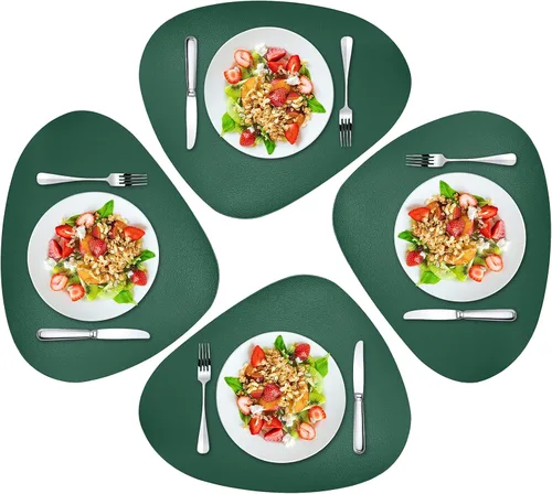 Miniatura 12 de Herda Juego de 6 manteles individuales para mesa de comedor, de piel sintética, lavables, manteles individuales para mesa redonda, para cocina, Gris