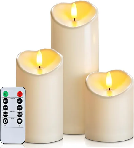 Miniatura 28 de Homemory Velas sin llama impermeables para exteriores de 4 x 12 pulgadas con temporizadores y control remoto, velas que funcionan con pilas, velas