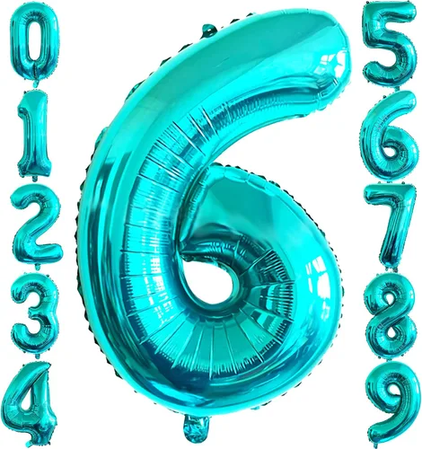 Miniatura 10 de Globo de 40 pulgadas, color azul turquesa número 2, globos de helio de Mylar de papel de aluminio de dígitos de gran tamaño para baby shower, fiesta