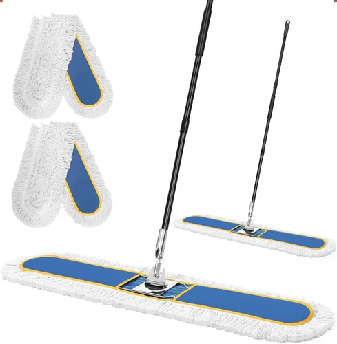 Trapeador industrial comercial de 48 pulgadas para limpieza de suelos, escoba grande para el polvo del suelo con almohadillas lavables, mopa húmeda