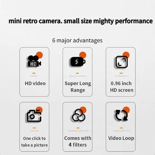 Miniatura 8 de Mini cámara retro, cámara con llavero 1080P, grabadora de video digital vintage con tarjeta de 32 GB, micro grabadora HD retro de 0.96 pulgadas