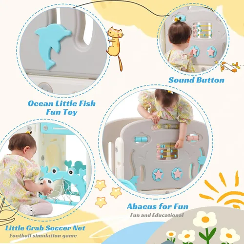 Miniatura 5 de Tobogán infantil 11 en 1, tobogán para niños pequeños de 1 a 3 años con telescopio, aro de baloncesto y telescopio, juego para interiores y Azul
