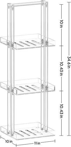 Miniatura 3 de Aquiver Organizador de ducha de acrílico de pie, soporte organizador de ducha de 3 niveles con asa, organizador de ducha esquinero para baño